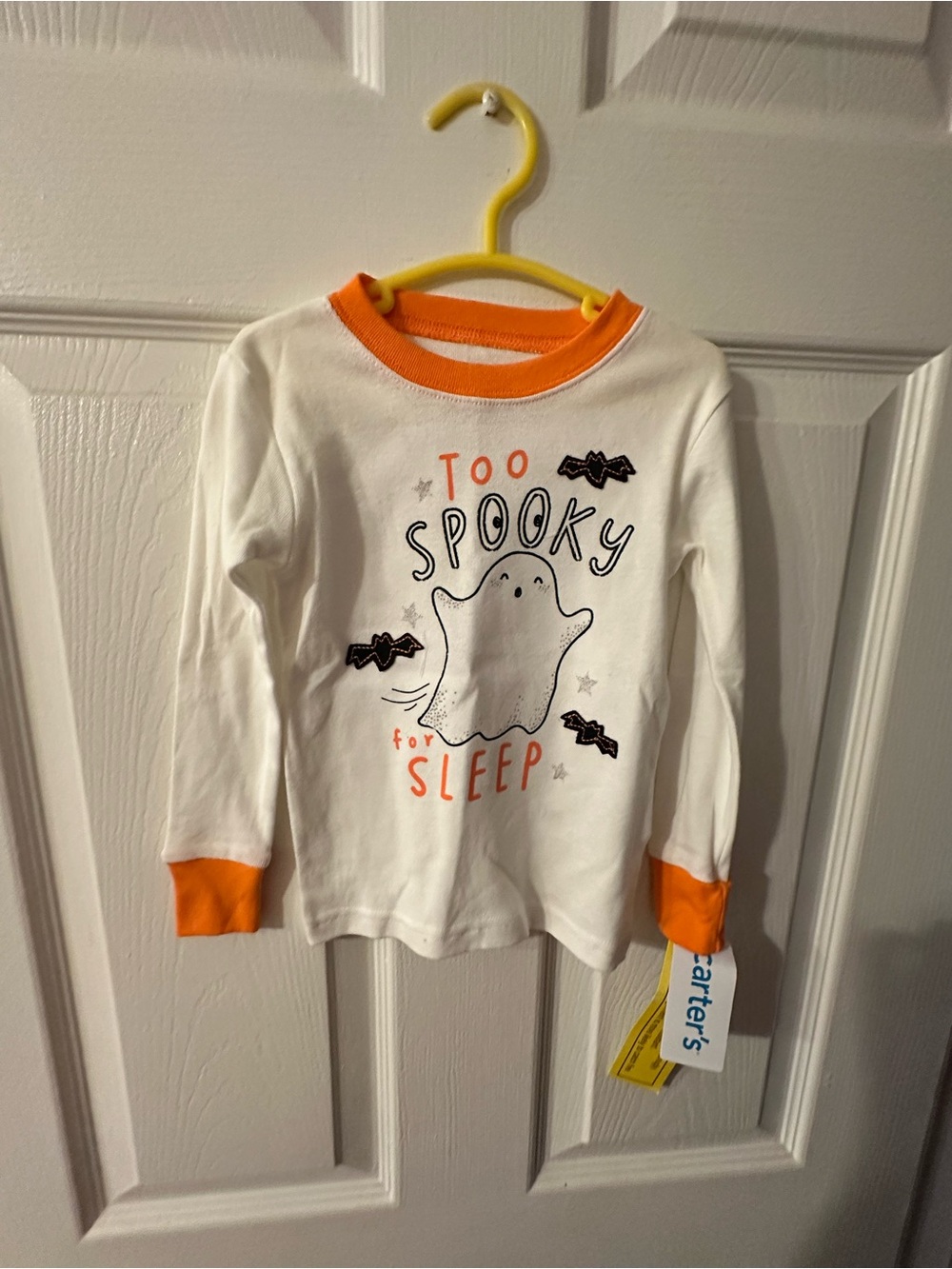 Carter's White Long-Sleeve Ghost Tee with Orange Trim-NWT-24 months